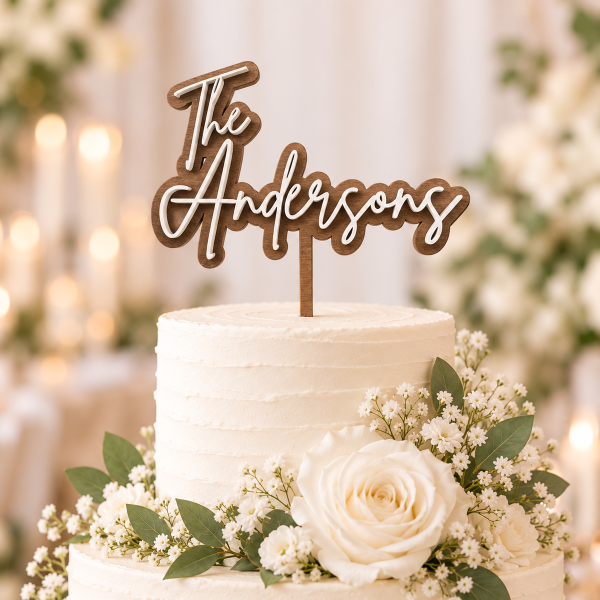 Personalized Two-Layer Wedding Cake Topper | Custom Wood Name Topper
